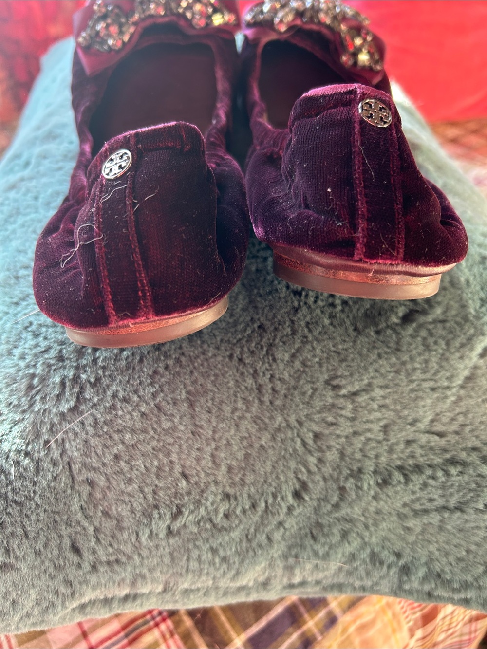 Tory Burch Plum Velvet Jeweled Bow Ballet Flats - Picture 7 of 7